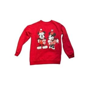 Disney Mickey & Minnie Youth Kids Red Holiday Graphic Sweatshirt Large